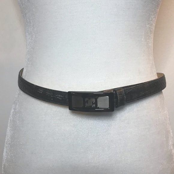 Escada Accessories - Escada Metallic Croc Embossed Gray Leather Belt